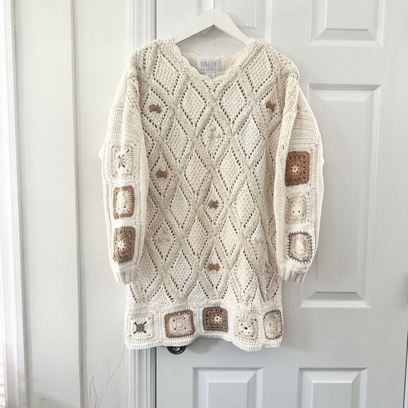 Vintage The Limited Hand Knit Cream White Granny Square...